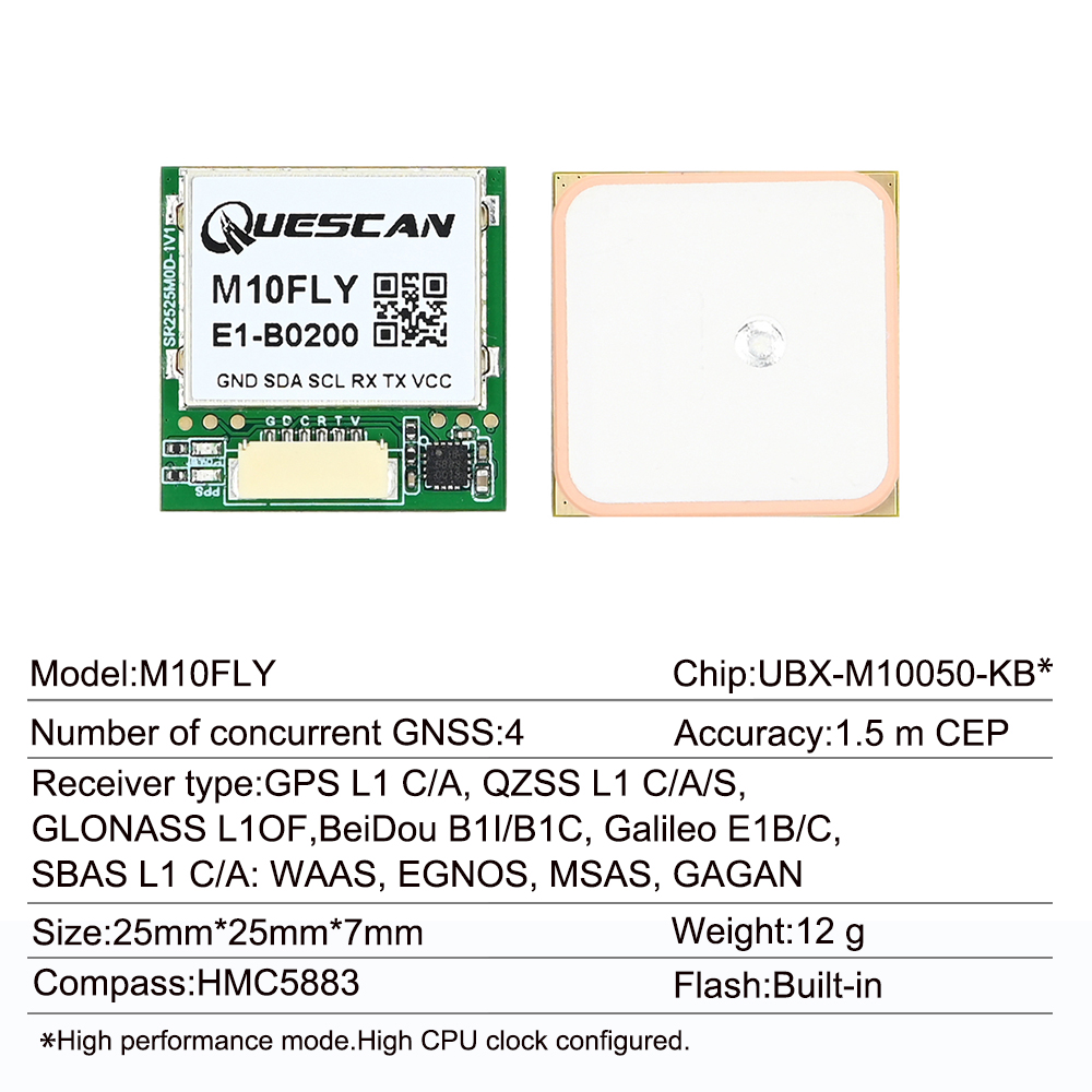 Quescan 25mm*25mm M10FLY 10Hz  - مراجعة Drone Gps Module وسعره