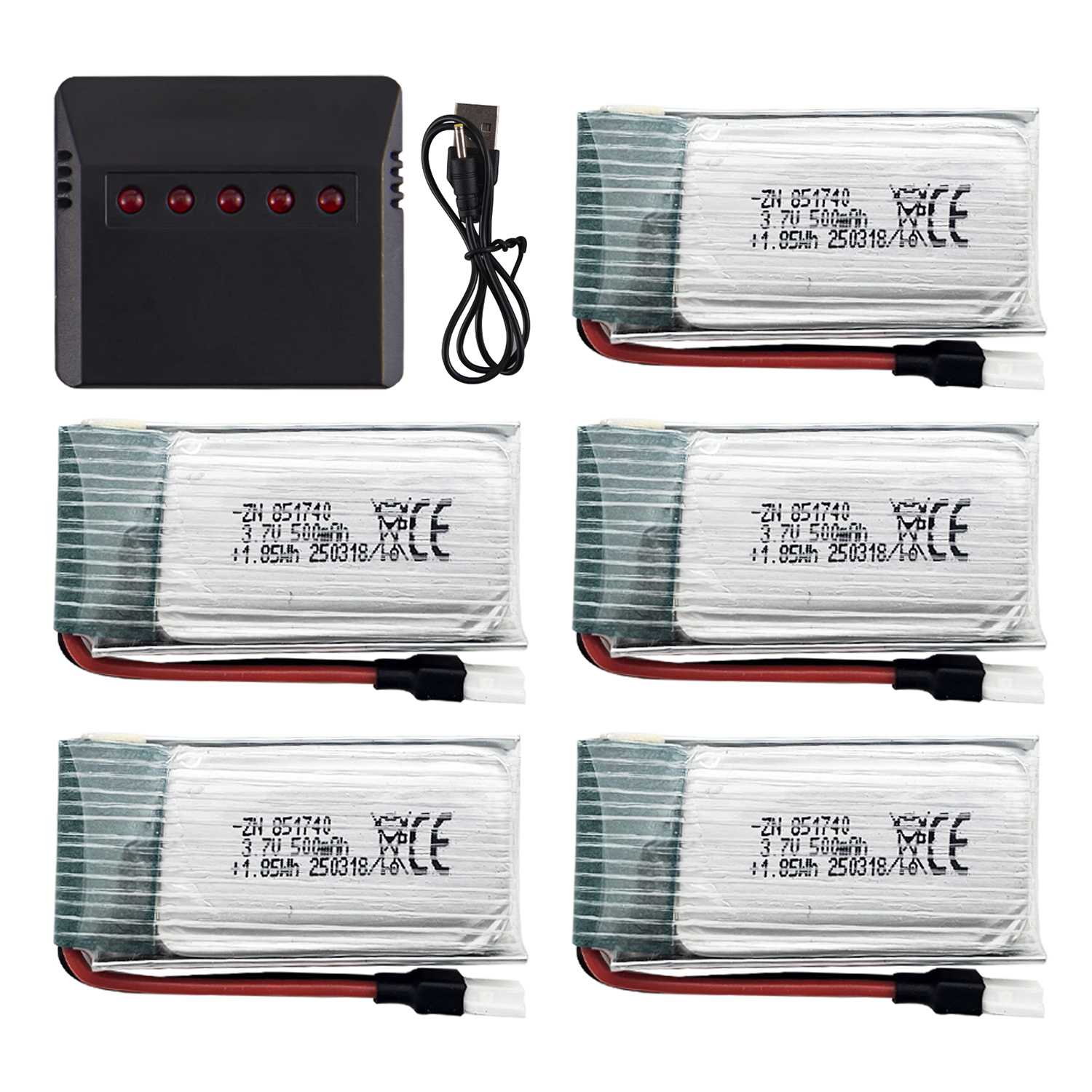 5Pcs 3.7V 500mAh LiPo Batterie - مراجعة Drone Charger وسعره