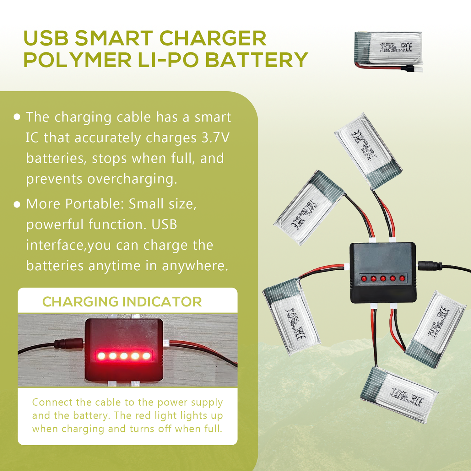5Pcs 3.7V 500mAh LiPo Batterie - مراجعة Drone Charger وسعره